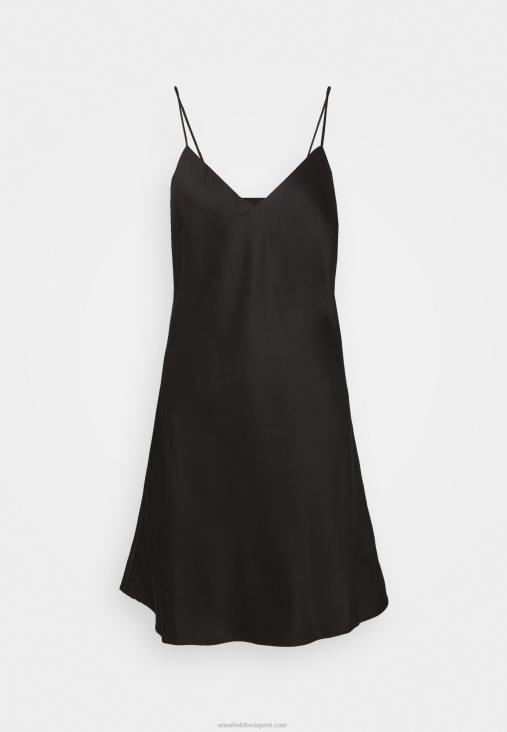 Anna Field nők egyszerű szatén hálóing fekete RTVD1044