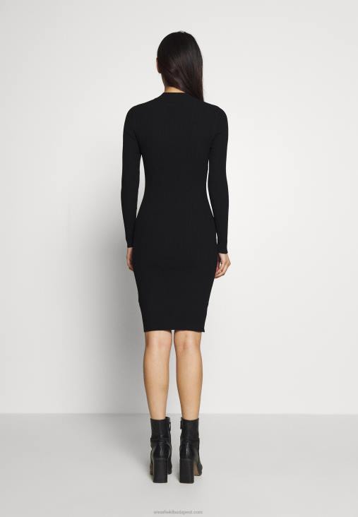 Anna Field nők crew ausschnitt bodycon ripp mini stricckleid shift ruha fekete RTVD204
