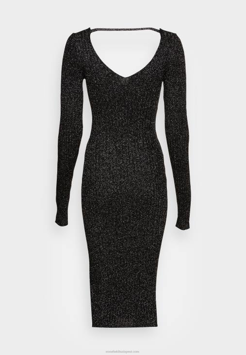 Anna Field nők lurex v-ausschnitt midi stricckleid shift ruha fekete RTVD197
