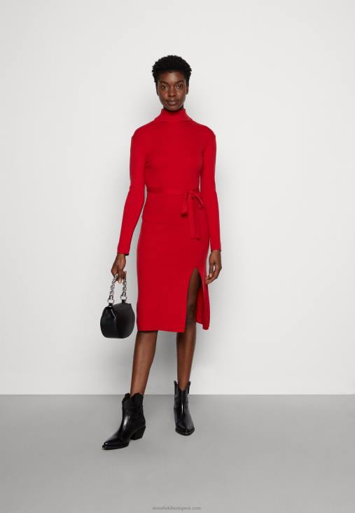 Anna Field nők rollkragen ripp mini stricckleid mit grtel jumper ruha piros RTVD232