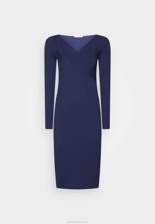 Anna Field nők v ausschnitt bodycon midi stricckleid shift ruha sötétkék RTVD214